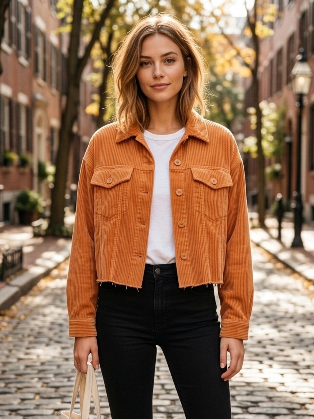 Forever 21 Cropped Corduroy Pumpkin Bomber Jacket Size Large